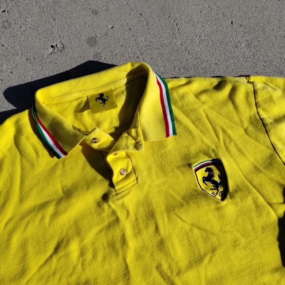 Vintage 1996 😎 Ferrari Polo Shirt Mens XL Yellow Short Sleeve Embroidered XL